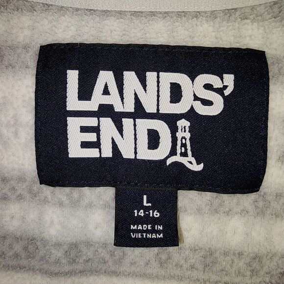 Lands end womens pullover fair isle white grey full zip fleece size large winter - Picture 3 of 9